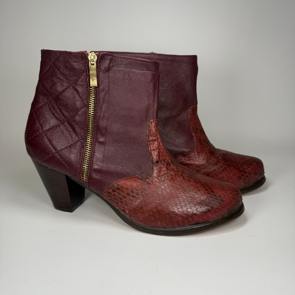 VEARI Genuine Python Snakeskin Ankle Boots Burgundy Red Leather Mexico Sz 10. - Picture 2 of 12